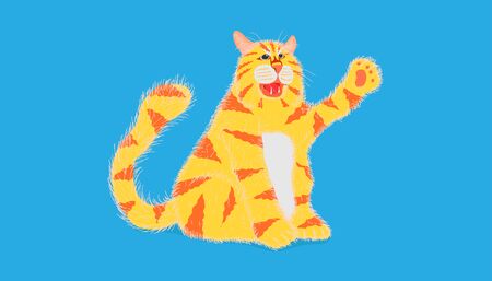big cat request something from owner and sitting on pastel blue color background. vector illustration eps10のイラスト素材