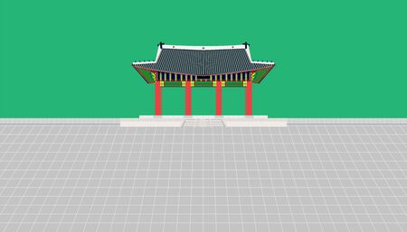 gate long wall and large courtyard at changdeokgung palace in seoul south korea vector illustrationのイラスト素材