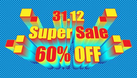 retro 31.12 end year super sale 60% off. plaid blue color background style. vector illustrationのイラスト素材