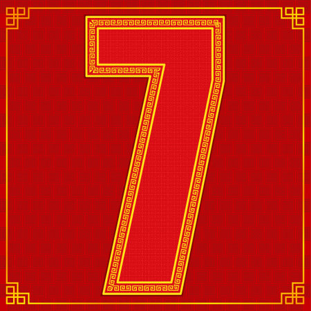 7 seven lucky number happy chinese new year style. vector illustration