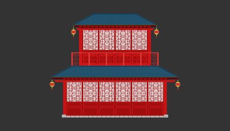 beautiful china house blue tone roof minimal style.happy chinese new year. holiday category. vector illustratorのイラスト素材