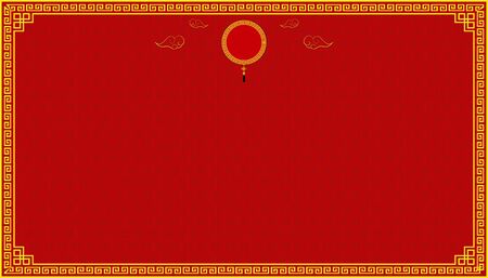 Happy Chinese New Year. circle lucky symbol on top center and cloud and pattern background. vector illustrationのイラスト素材