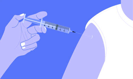hand holding the syringe inject a drugのイラスト素材