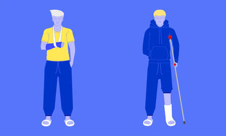 two man got accident at arm, leg broken. vector illustrationのイラスト素材