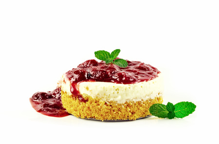 Strawberries cheese cakes close up isolated on white background.の写真素材