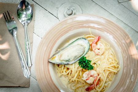 spaketi seafood lunch time .の写真素材