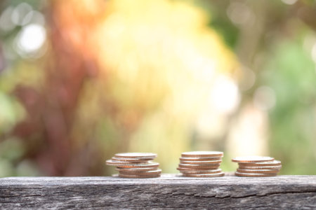 coins stacks grow on nature background