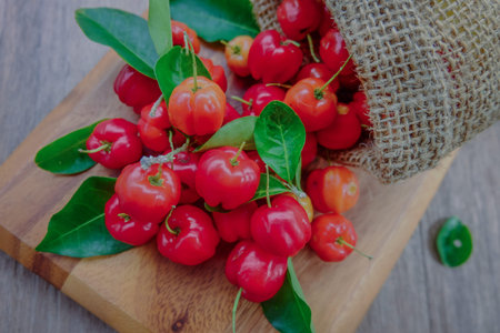 Acerola fruit close up on backgroundの写真素材
