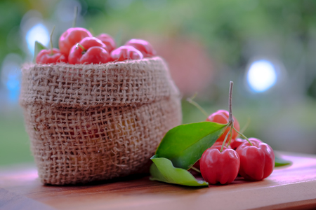 Acerola fruit close up on backgroundの写真素材