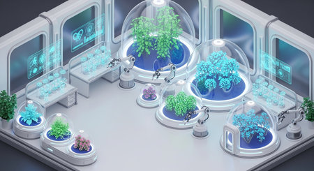 3D isometric illustration of the interior of a modern scientific laboratoryの素材