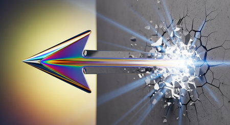 Arrow breaking through concrete wall. 3D rendering. Computer digital drawing.の素材