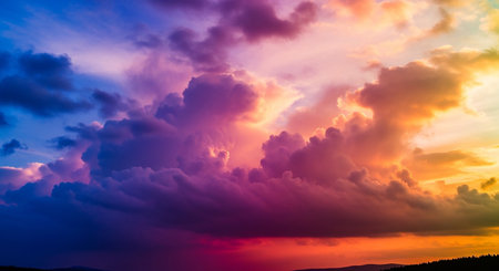 Colorful dramatic sky with cloud at sunset. Panoramic viewの素材