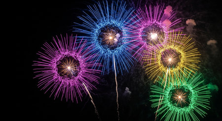 Colorful fireworks display for celebration happy new year and merry christmasの素材