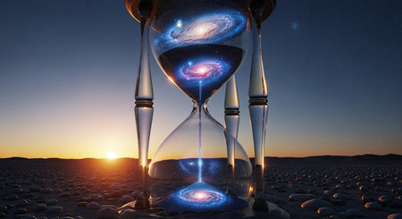 Hourglass on the sand. Time concept. 3D rendering.の素材