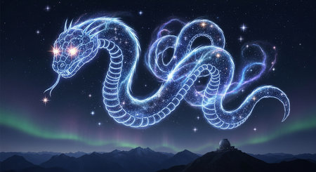 Neon snake in the starry sky. 3D Renderingの素材