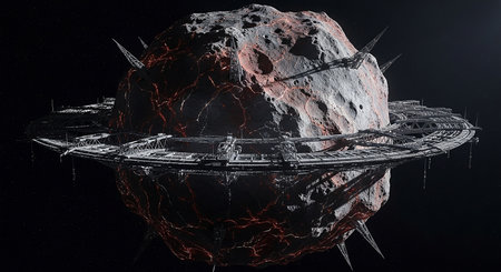 Futuristic spaceship flying over the planet. 3D rendering.の素材