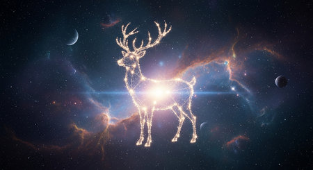 Reindeer silhouette in space with stars and nebula. 3D renderingの素材