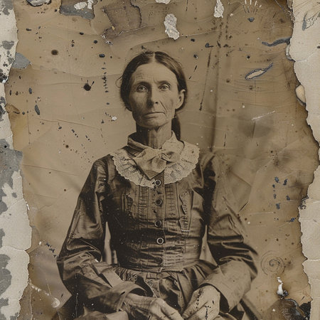 Portrait of a young woman in a suit on an old paper backgroundの素材