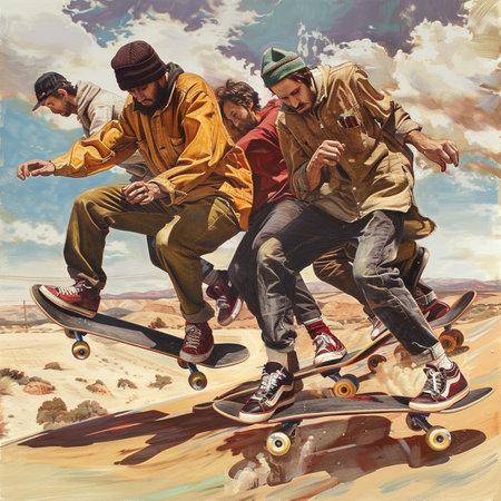 Skateboarders riding on a skateboard in the desert.の素材