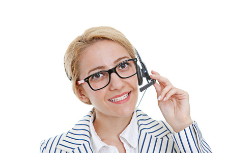 Female customer service representativeon on the whiteの写真素材