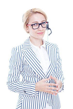 Customer care executive on the white backgroundの写真素材