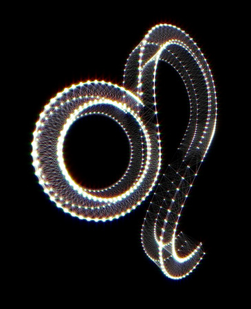 Lion zodiac sign. Shiny 3D connected dots on blackの写真素材