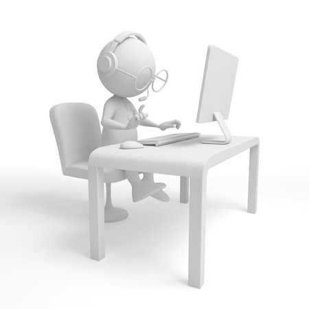 3d character. Operator - programmer. Isolated on whiteの写真素材