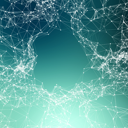 Deep green abstract background. Connecting dotsの写真素材