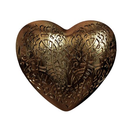 3D golden glossy ornament Valentines heartの写真素材
