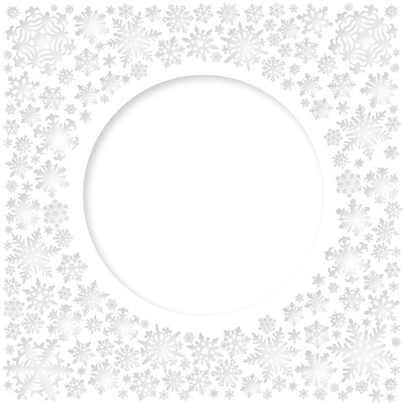 Christmas white snowflakes vector card (circle space for text)のイラスト素材