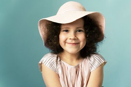 beautiful curly girl smilingの写真素材