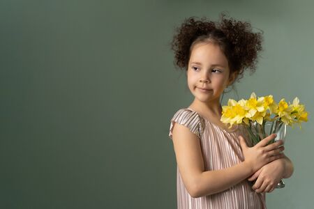 beautiful curly girl smilingの写真素材