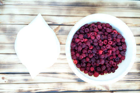raspberries, a bag of sugar , step instructions how prepareの写真素材