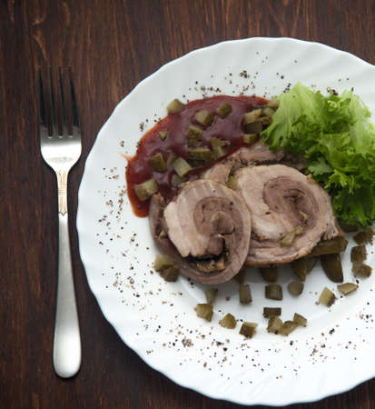 two slices meat rollの写真素材