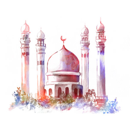 Watercolor Mosque illustration. Concept for Muslim holidayの写真素材