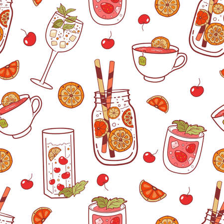 Set of different beverages, tea, coffee, drinksのイラスト素材