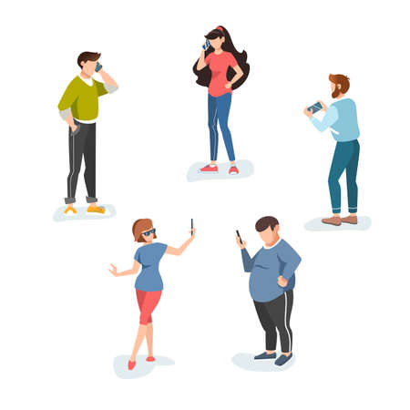 People using mobile phones on white backgroundのイラスト素材