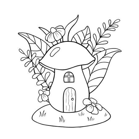 Mushroom with flowers. For coloring book pages.のイラスト素材