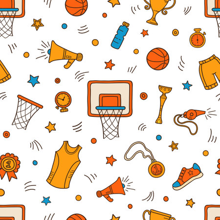 Seamless pattern of basketball objects and symbolsのイラスト素材