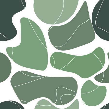 Seamless pattern with green geometric shapes and white lines. Green clouds with white threadsのイラスト素材