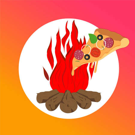 Pizzeria logo. Pizza on the woodのイラスト素材