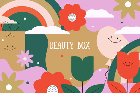 Colorful cover for beauty box, abstract background, poster, banner, wallpaper, stickerのイラスト素材