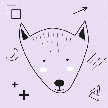 Vector minimalistic postcard with a cute character in doodle style. Geometric figures. Colorful flat illustration for your creativity.のイラスト素材