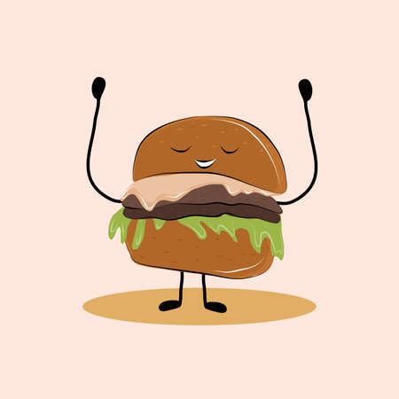 Vector cute dancing burger. cartoon character. Colorful flat illustration.のイラスト素材