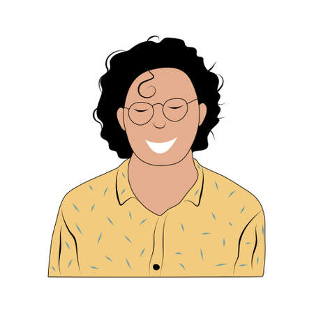 Vector isolated character. Guy with glasses with a smile on his face. Colorful flat illustration.のイラスト素材