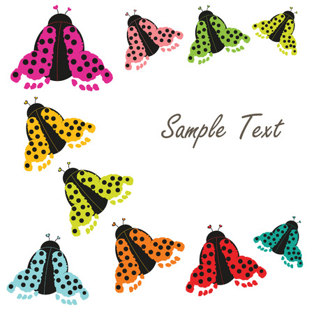 Baby footprint with colorful ladybug vector greeting cardのイラスト素材