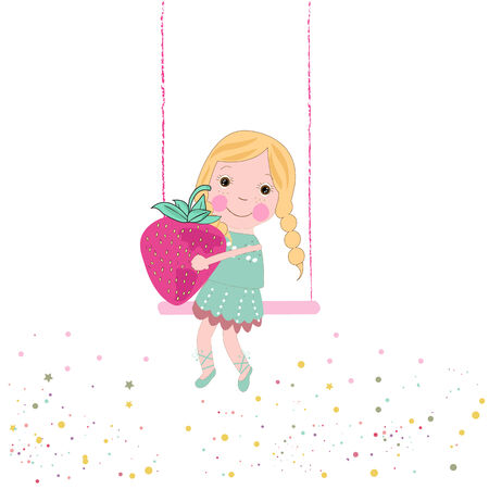 Strawberry and cute girl vectorのイラスト素材