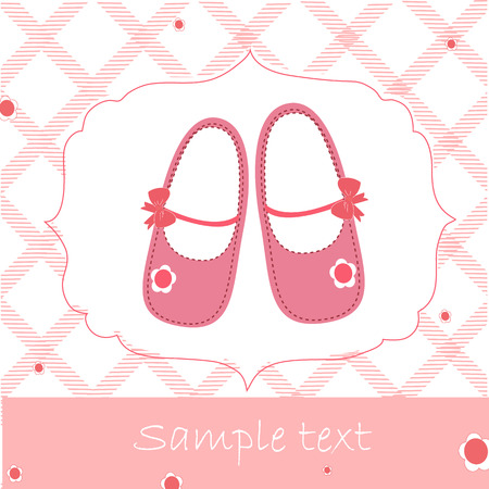 Baby shower greeting card with pink shoesのイラスト素材
