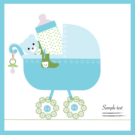 Baby boy stroller with bottle, soother, socks vectorのイラスト素材