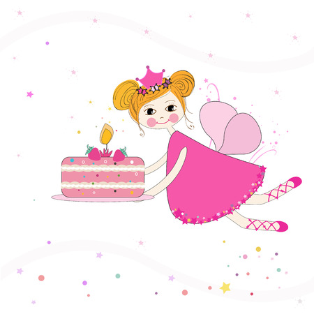 Lovely fairy with birthday cake vector backgroundのイラスト素材